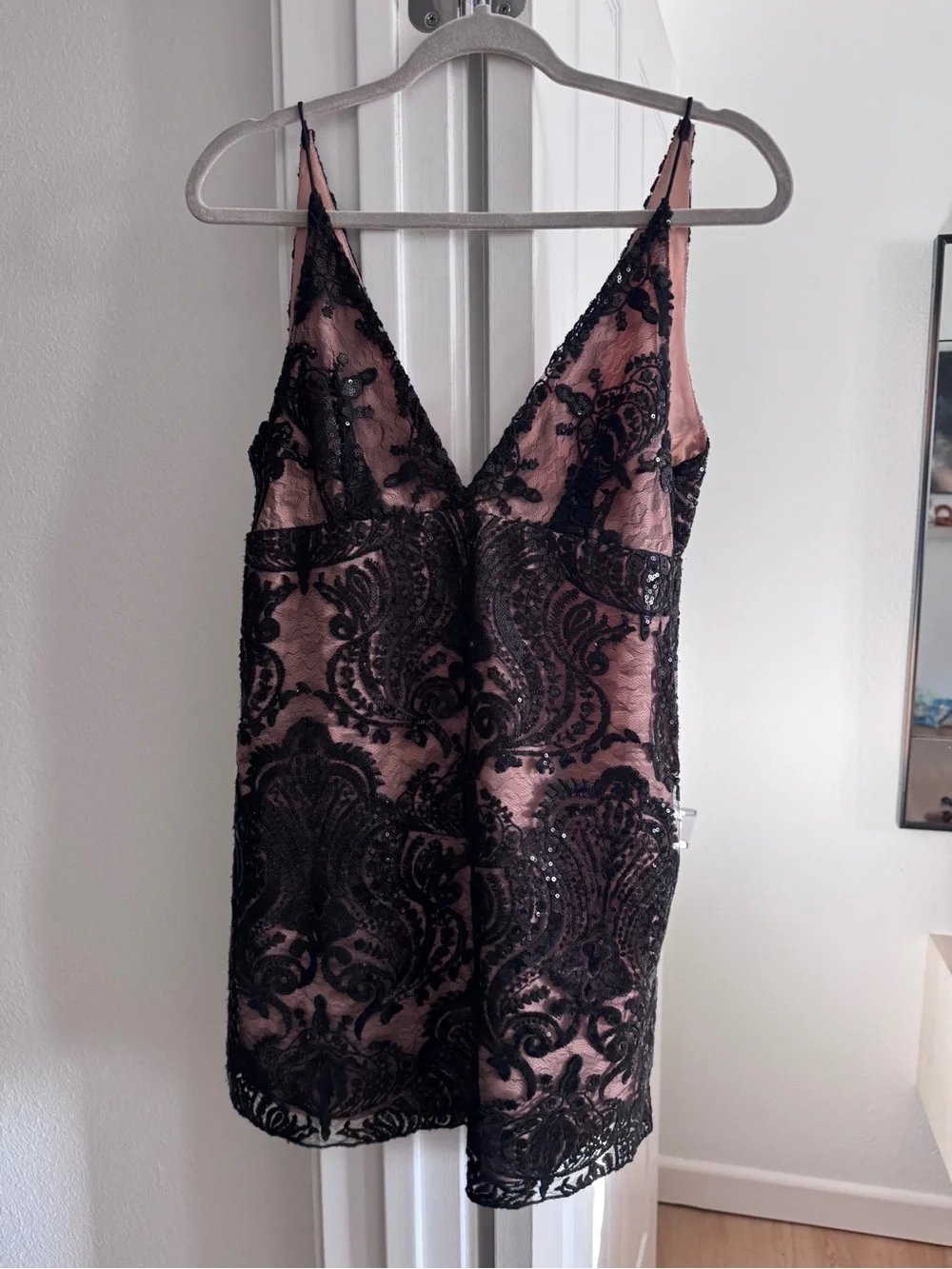 Free People Black Lace Overlay Pink Mini Dress